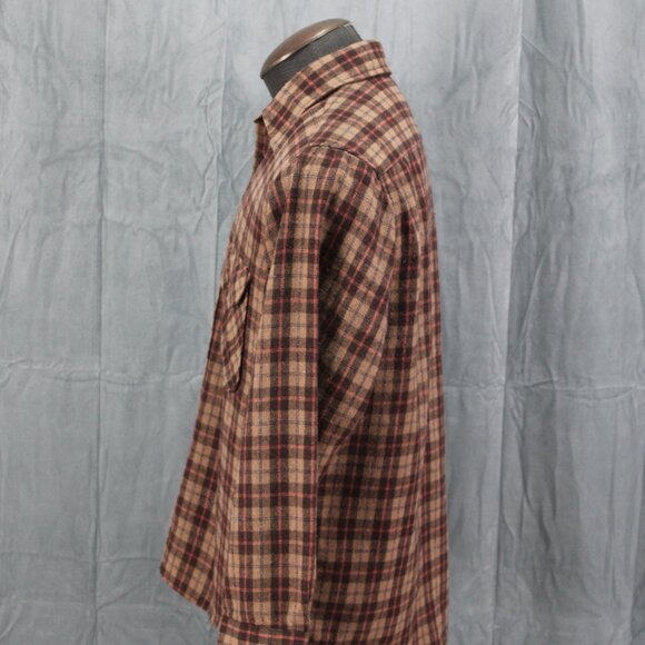 Vintage Flannel Shirt - Sear Brown Plaid Pattern - Men's Large - Picture 6 of 10